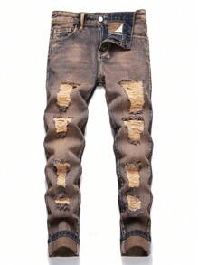 Tween Boy Fashionable Distressed Long Jeans - Bronze - View 1
