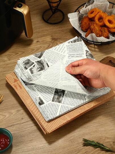 50pcs Baking Paper, Parchment Paper, Sandwich Wrapping Paper, Baking Supplies, Retro Newspaper Print Food Paper Liners, Tray Liners, Basket Liners, Fast Food,Restaurant Cafe,Table Decor ,Restaurant Home,Food Packaging Paper, Oil-Proof Stain-Resistant,Catering Supplies, Party Picnic, Suitable For All.(The Position Of The Pattern Is Asymmetric And Random) Back To School