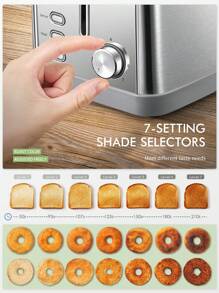 Yabano Retro Bagel Toaster - 2 Slice, 2 Extra Wide Slots, 7 Shade Settings, Defrost/Bagel/Cancel, Removable Crumb Tray, Stainless Steel, Silver - US A Type Plug(110-127V) - View 4