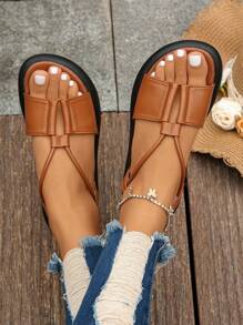 女士時尚戶外輕便厚底休閒鞋，露趾設計，2024年最新款式