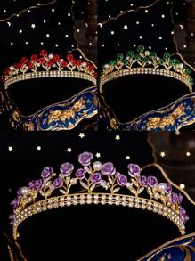 1pc Rose Designed Bride Tiara Wedding Crown Head Piece Accessories For Princess Queen Bridal Bride Birthday Wedding Prom Costume Party Royal