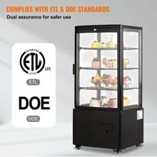 Refrigerated Display Case, 3 Cu.Ft./85L Countertop Pastry Display Case, 3-Tier Commercial Display Refrigerator With LED Lighting, TURBO Cooling, Frost-Free Air-Cooling, Locked Door For Bakery - US A Type Plug(110-127V) - View 6