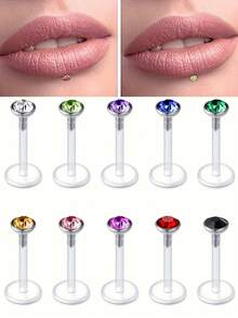 CIZME 10 st. akrylplast läpp-/öronstift, set med transparenta strass, 16G*6/8/10/12mm, unisex, minimalistiskt mode, mångsidigt vardagsbruk - Färg - Visa 1