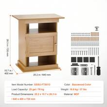 Aquarium Stand, 20 Gallon Fish Tank Stand, 25.2 X 15.7 X 28.3 In MDF Turtle Tank Stand, 167.6 Lbs Load Capacity, Reptile Tank Stand With Storage, Cabinet And Hardware Kit, Basswood Color - 薑色 - 查看 6