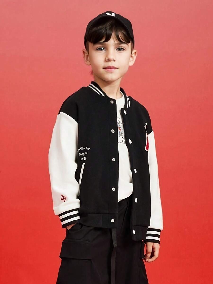 Annil 男童春秋棒球運動服上衣慶典夾克外套 - 黑色 - 查看 1