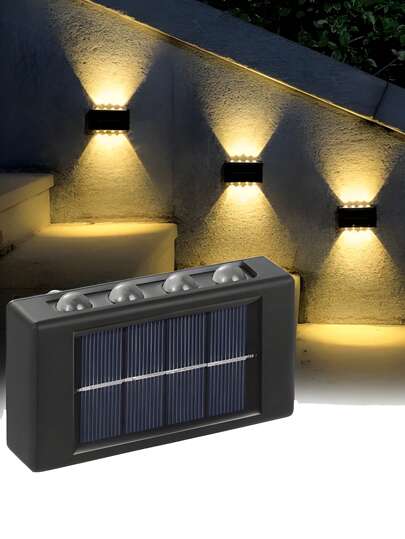 1pc Solar Powered Dual Head Outdoor Wall Light Waterproof Wall Lamp For Courtyard Decoration, Up & Down Lighting