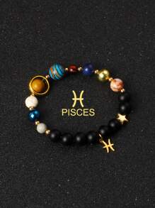 1 pieza Brazalete con universo, galaxia, ocho planetas, 12 constelaciones para mujer, de piedra natural, sistema solar, pulsera con signos del zodiaco Libra, Virgo, Leo, joyería de color dorado de acero inoxidable, colgante de constelación, regalo de joyería para parejas el Día de San Valentín