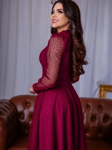 Women Midi Dresses - 紅木色 - 查看 4