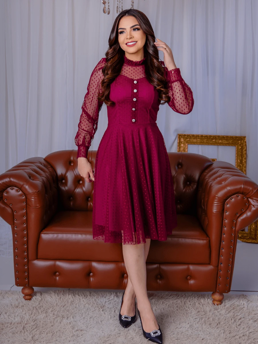 Women Midi Dresses - 紅木色 - 查看 1