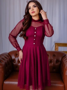 Women Midi Dresses - 紅木色 - 查看 3