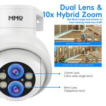 MMQ Security Camera Wireless, 2K Dual Lens Camera For Home Security, Outdoor Camera PTZ With 10X Hybrid Zoom, Auto Tracking Human Detection, 2-Way Talk, Color Night Vision, Work With Alexa