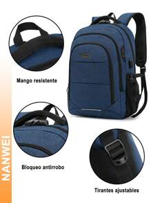Anti-Theft Backpack, Unisex Waterproof Backpack, USB Port And Combination Lock - Blue - View 4