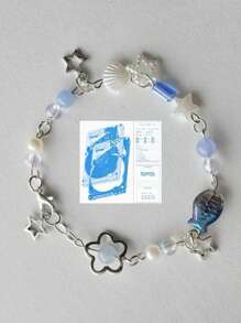 1 件甜美酷炫时尚金属和亚克力多色贝壳星心和珍珠串珠手链，适合女孩、生日礼物或日常佩戴情人节、妈妈、母亲、母亲节、礼物 - 彩色 - 查看 5