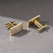 1 Paio Di Gemelli Quadrati In Rame Spazzolato Color Oro Lucido Per Uomo