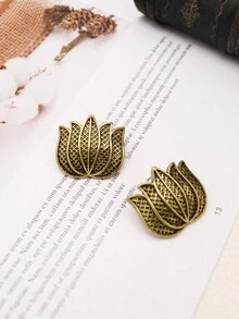 زوج من أقراط الأزرار المعدنية ذات التصميم الزهري الأنيق والعصري بلون الذهب، مناسبة للنساء للاستخدام اليومي والمناسبات والعطلات، هدية مجوهرات - ذهب قديم - مشاهدة 8