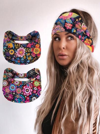 SATINIOR 2 Pieces African Headband Boho Print Headband Yoga Sports Workout Hairband Elastic Twisted Knot Turban Headwrap For Women Girls Hair Accessories (Bohemia Prints)