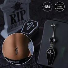 1 件装朋克哥特式蝙蝠恐龙骷髅肚脐环玫瑰肚脐环透明 CZ 14G 不锈钢蝴蝶肚脐穿孔阴阳八卦肚脐钉心形肚脐环肚脐环吊坠肚脐穿孔首饰女孩姐妹万圣节礼物最好的朋友礼物 - 彩色 - 查看 5