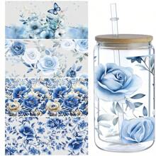 5 Sheets Flower UV DTF Cup Stickers, Glass Sports DTF Transfer Stickers, Flower Waterproof Friction Transfer Paper For 16 Oz Glass, Mugs, Crafts, Furniture - Tờ Style2-5 - Xem 1