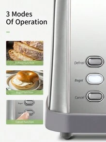 Yabano Retro Bagel Toaster - 2 Slice, 2 Extra Wide Slots, 7 Shade Settings, Defrost/Bagel/Cancel, Removable Crumb Tray, Stainless Steel, Silver - US A Type Plug(110-127V) - View 2
