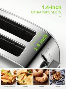 Yabano Retro Bagel Toaster - 2 Slice, 2 Extra Wide Slots, 7 Shade Settings, Defrost/Bagel/Cancel, Removable Crumb Tray, Stainless Steel, Silver - US A Type Plug(110-127V) - View 3