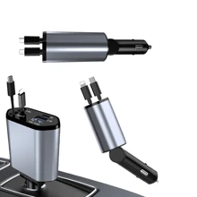 W&O 2025 伸缩车载充电器 4 合 1（2 件装），快速充电车载手机充电器 66W，180° 旋转适配器，带 2 条连接线 +2 个端口点烟器 USB C 充电器，兼容 Apple IOS 15 Pro/Android/Pixle Nan