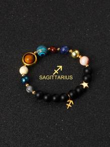 1 pieza Brazalete con universo, galaxia, ocho planetas, 12 constelaciones para mujer, de piedra natural, sistema solar, pulsera con signos del zodiaco Libra, Virgo, Leo, joyería de color dorado de acero inoxidable, colgante de constelación, regalo de joyería para parejas el Día de San Valentín