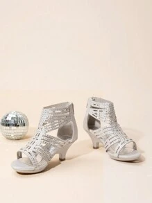 Girls Low Heel Dress Pump Sandals With Diamond Party Wedding Fashion Sandals For Toddler/Little Kid/Big Kid - 銀色 - 查看 2