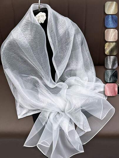 1pc Shiny Metallic Satin Scarf/Shawl/Headband, Elegant Accessory For Daily Wear