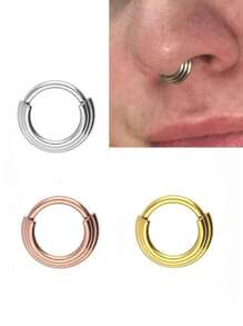 1Piece Stainless 316L Surgical Steel Segment 3 Layer Septum Nose Rings Hoops For Women Clicker Tragus Helix Piercing