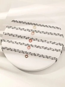 5pcs Simple & Stylish Children's Colorful Heart Pendant Elastic Cord Necklaces Set