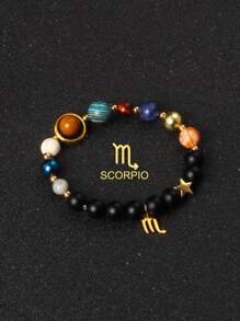 1 pieza Brazalete con universo, galaxia, ocho planetas, 12 constelaciones para mujer, de piedra natural, sistema solar, pulsera con signos del zodiaco Libra, Virgo, Leo, joyería de color dorado de acero inoxidable, colgante de constelación, regalo de joyería para parejas el Día de San Valentín