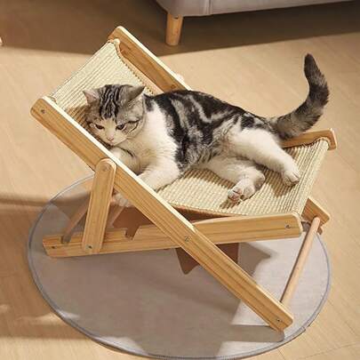 LIVINGANDHOME Living And Home Beach Chair Cat Hammock,Elevated Cat Chair Sisal Bed,Indoor Elevated Cat Lounger,Wooden Pet Lounge Cot Chair,Cat Scratcher,Pet Bed Sofa,Sisal Cat Recliner Cat Bed For Scratching And Sleeping,Adjustable Cat Deck Chair,Cat Scratch Couch For Indoor Outdoor Cats Dogs,Pet Supplies