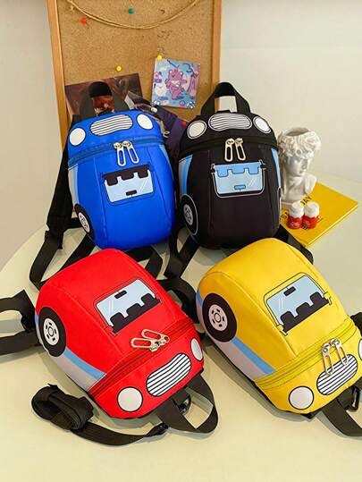 可爱防丢背包，汽车卡通图案设计，适合青少年户外旅行