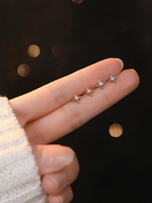Star Zirconia Small Piercing Stud Earring 925 Sterling Silver Fine Jewelry Chic Zirconia Star Shape Earrings