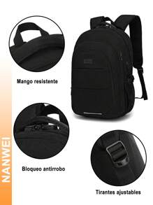 Mochila Para Ordenador de Gran Capacidad con Puerto USB y Antirobo Bloqueo Combinado,  Unisex Impermeable Mochila de Negocios, Mochila Antirrobo para Hombre, Mochilas Juveniles, Bolso para Computadora, Bolsa de Viaje, Regalos de Halloween y Navidad para Hombres - Negro - Ver 4