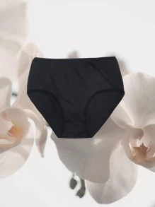 5 piezas/paquete Bragas de talla grande de unicolor simple de cintura alta con estiramiento para mujeres de talla grande
