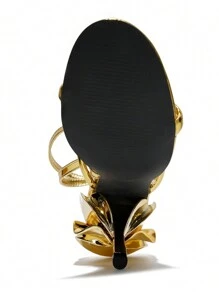 Women's  Ankle Strap Metallic Rose Heels - Single Round Toe Metallic/Holo, Patent Strappy High Heel For Special Events - 金色 - 查看 7