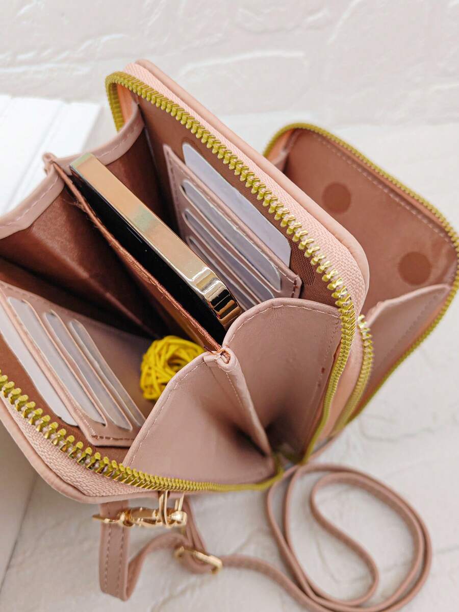 信使时尚经典豹纹多功能手机钱包多层拉链休闲手机钱包零钱包轻便时尚白领上班族大学工作商务通勤办公室周年纪念情侣生日礼物情人节礼物侧包女士钱包 - 彩色 - 查看 1