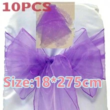 10pcs Violet Organza Chair Back Decoration Belt With Bowknots, 18cm Wide 275cm Long, DIY Bow Shapes; Glass Organza Chair Back Cloth For Festival Party Decoration, Great For Outdoor Canopy, Wedding, Graduation Ceremony, Background Decoration, Opening Ceremony, Interactive Party Atmosphere, Gift Packaging Decoration, Colored Ribbon - Multicolor - View 11