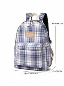 Fashion Plaid Colorblock Multi-Pocket Large Capacity Backpack, Versatile For Traveling And Outdoor Activities Back To School School Bag For Books - Blue - View 5