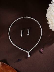 3pcs Simple And Exquisite Cubic Zirconia Jewelry Set, Including Necklace, Earrings And Bracelet, For Women's Daily Wear, Weddings, Parties, Birthdays, And Festivals