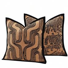 1入厚實復古風格老虎抱枕套，幾何裝飾靠墊套，高端客廳臥室辦公室沙發靠墊套 - 1pc - 查看 1