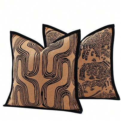 1入厚實復古風格老虎抱枕套，幾何裝飾靠墊套，高端客廳臥室辦公室沙發靠墊套