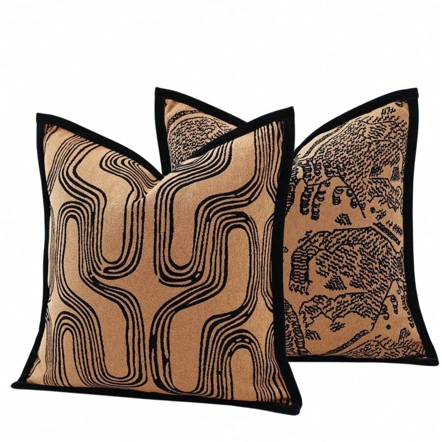 1入厚實復古風格老虎抱枕套，幾何裝飾靠墊套，高端客廳臥室辦公室沙發靠墊套 - 1pc - 查看 1