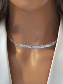 Newsoul 1 Pièce Collier De Chaîne De Clavicule Tissé Large Empilable Minimaliste De Luxe En Argent Sterling 925 Pour Femme, Cadeau De Rendez-vous Élégant Original D'anniversaire Simple Et De Grande Qualité