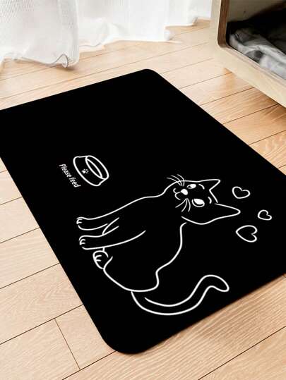 1pc Cat Feeding Mat, Pet Food And Water Bowl Mat Made Of PU Leather, Water-Absorbent Dog Mat, Stain-Resistant And Quick-Cleaning Dog Drinking Fountain Mat, Non-Slip Indoor Pet Dog Placemat