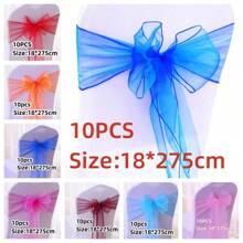 10pcs Violet Organza Chair Back Decoration Belt With Bowknots, 18cm Wide 275cm Long, DIY Bow Shapes; Glass Organza Chair Back Cloth For Festival Party Decoration, Great For Outdoor Canopy, Wedding, Graduation Ceremony, Background Decoration, Opening Ceremony, Interactive Party Atmosphere, Gift Packaging Decoration, Colored Ribbon - Multicolor - View 49