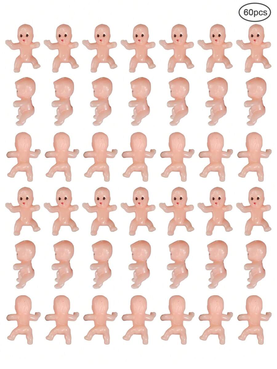 60入組白色迷你塑料公仔，1寸大小，適用於嬰兒淋浴派對遊戲、有趣的派對雕塑、DIY手工藝品，適用於冰塊遊戲、派對裝飾、蛋糕裝飾