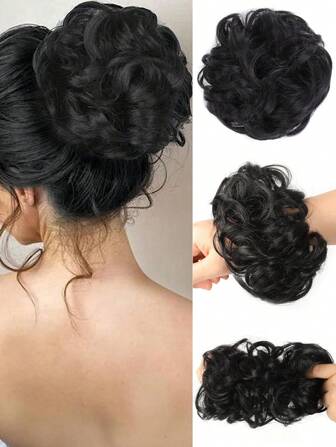 Moño sintético con pelo rizado y banda de goma, donut negro marrón, accesorios para cabello para lograr desordenado chignon y un look elegante. Extensiones de pelo, scrunchies para el pelo.