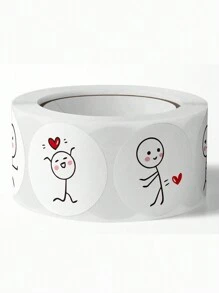 1/2 Roll 500pcs Matchstick Cartoon Cute Stickers, Creative Round Label Stickers For Kids Scrapbooking & Sealing - 1 Roll Of Stickman Stickers - View 2